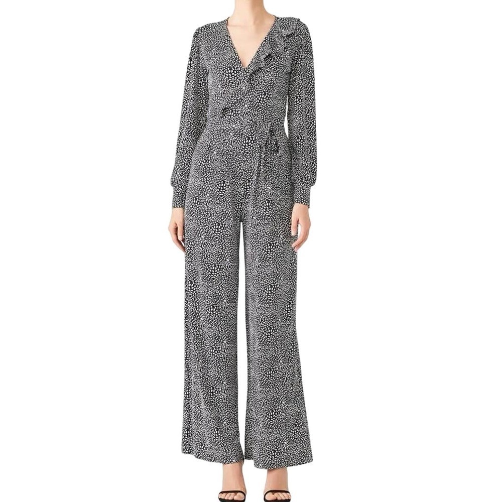 LEOTA Graphic Ruffle Black White Print Jumpsuit - Sz XL